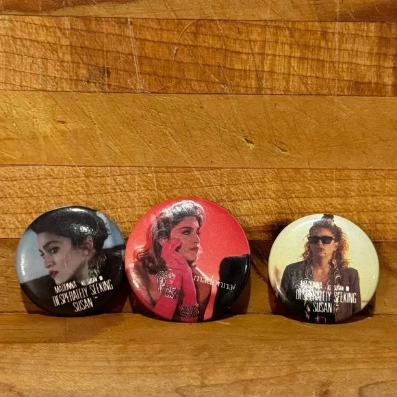 Vintage 1980s1990s Madonna Pin 1.25" ButtonMaterial Girl Desperately Susan